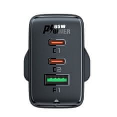 AceFast Mrežni polnilnik z angleškim vtičem UK GaN 65 W 1x USB 2x USB-C PD bel