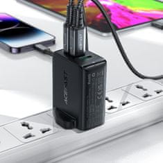 AceFast Mrežni polnilnik z angleškim vtičem UK GaN 65 W 1x USB 2x USB-C PD bel
