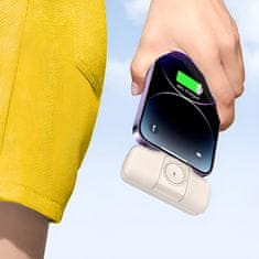 WOZINSKY Mini powerbank 5000mAh 15W iPhone Lightning in polnilnik za Apple Watch - bež