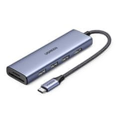 Ugreen 6v1 HUB adapter USB-C - HDMI / USB-A / čitalnik kart SD TF - siv
