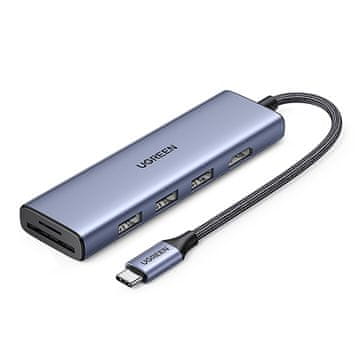 Ugreen 6v1 HUB adapter USB-C - HDMI / USB-A / čitalnik kart SD TF - siv