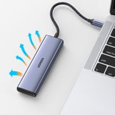 Ugreen 6v1 HUB adapter USB-C - HDMI / USB-A / čitalnik kart SD TF - siv