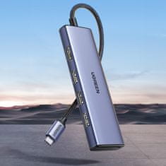 Ugreen 6v1 HUB adapter USB-C - HDMI / USB-A / čitalnik kart SD TF - siv