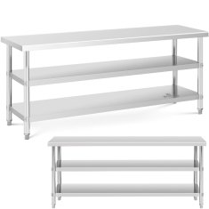 Royal Catering Delovna miza iz nerjavečega jekla z 2 policami 200x60cm