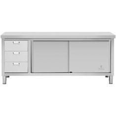 Royal Catering Delovni pult s omaro z drsnimi vrati in 3 predali 200 x 60 x 85 cm