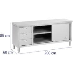 Royal Catering Delovni pult s omaro z drsnimi vrati in 3 predali 200 x 60 x 85 cm