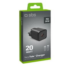 SBS Mrežni polnilnik Power Delivery GaN USB-C 20 W – črn
