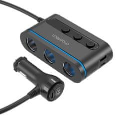 Choetech Avtomobilski polnilnik + 3x vtičnica za vžigalnik 2x USB-C PD 1x USB-A QC - črn