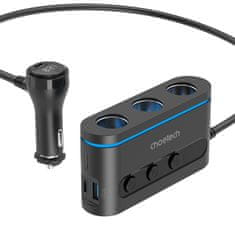 Choetech Avtomobilski polnilnik + 3x vtičnica za vžigalnik 2x USB-C PD 1x USB-A QC - črn