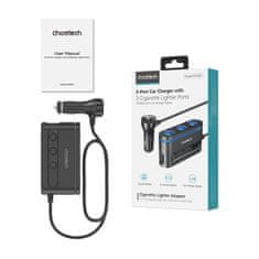 Choetech Avtomobilski polnilnik + 3x vtičnica za vžigalnik 2x USB-C PD 1x USB-A QC - črn