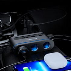 Choetech Avtomobilski polnilnik + 3x vtičnica za vžigalnik 2x USB-C PD 1x USB-A QC - črn