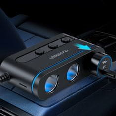 Choetech Avtomobilski polnilnik + 3x vtičnica za vžigalnik 2x USB-C PD 1x USB-A QC - črn
