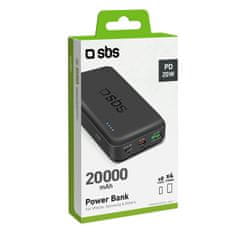 SBS Powerbank 20000 mAh PD USB-C USB-A Micro-USB 20W - črn
