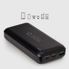 SBS Powerbank 20000 mAh PD USB-C USB-A Micro-USB 20W - črn