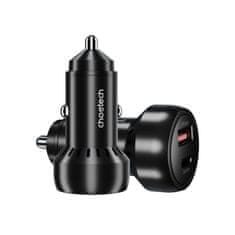 Choetech Avtomobilski polnilnik USB-C USB-A PD 60 W z LED osvetlitvijo, črn