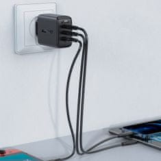 AceFast 2v1 Mrežni polnilnik 2x USB-C USB 65W + kabel USB-C črn