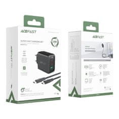AceFast 2v1 Mrežni polnilnik 2x USB-C USB 65W + kabel USB-C črn