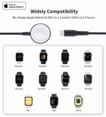 Choetech Indukcijski polnilnik 5 W za Apple Watch + kabel USB-C, črn