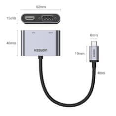 Ugreen USB-C razdelilnik - HDMI / VGA / USB-A 3.0 / USB-C PD - siv
