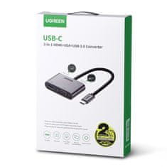 Ugreen USB-C razdelilnik - HDMI / VGA / USB-A 3.0 / USB-C PD - siv