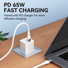 WOZINSKY Trajni, prožen kabel USB-C - USB-C PD 65 W, 1 m, bel