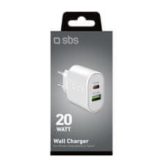 SBS Mrežni polnilnik Power Delivery USB-A USB-C 20 W – bel