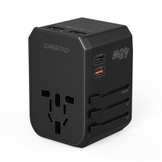 Choetech Univerzalni potovalni polnilnik 2x USB-C 2x USB-A PD 45W vtičnice ZDA EU UK AU črna