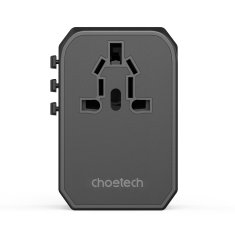 Choetech Univerzalni potovalni polnilnik 2x USB-C 2x USB-A PD 45W vtičnice ZDA EU UK AU črna