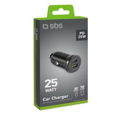 SBS Avtomobilski polnilnik Power Delivery USB-A USB-C 25 W – črn
