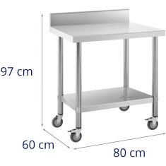 Royal Catering Delovni pult ob steni z robom na kolesih, 2 ravni, 60 x 80 cm, JEKLO