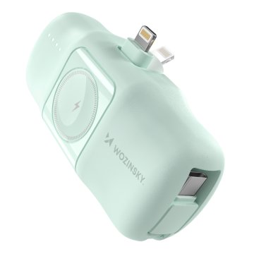WOZINSKY Mini powerbank 5000mAh 15W iPhone Lightning in polnilnik za Apple Watch - zelen