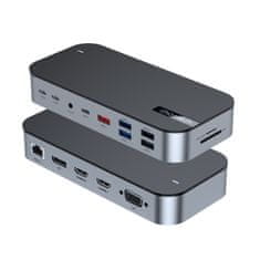 Choetech HUB adapter M52 USB-C USB-A HDMI VGA DP SD TF RJ45 AUX PD siva
