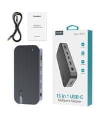 Choetech HUB adapter M52 USB-C USB-A HDMI VGA DP SD TF RJ45 AUX PD siva