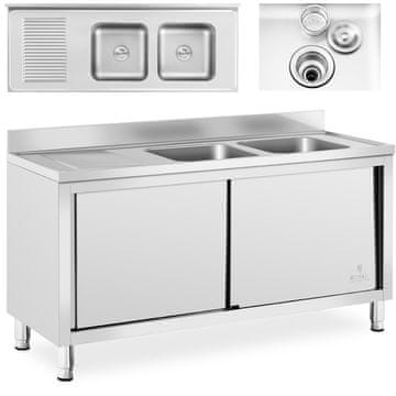 Royal Catering Dvokomorna pomivalna korita z omarico s pomičnimi vrati 160 x 60 x 95 cm