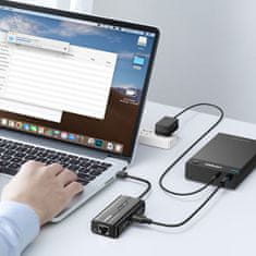 Ugreen HUB Mrežni adapter USB-A - RJ45 1000 Mbps / 3x USB 3.0 črn
