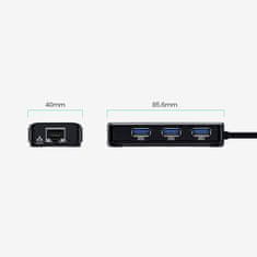 Ugreen HUB Mrežni adapter USB-A - RJ45 1000 Mbps / 3x USB 3.0 črn