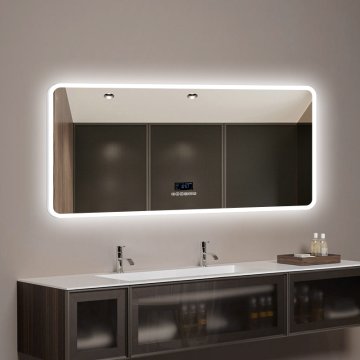 S6 Steklarstvo Šest LED ogledalo S65E, 120x60cm, z Bluetooth zvočnikom, 3000K - 6000K, senzor gibanja, ekran (Display)