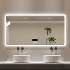 S6 Steklarstvo Šest LED ogledalo S65E, 120x60cm, z Bluetooth zvočnikom, 3000K - 6000K, senzor gibanja, ekran (Display)