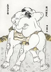 Zakito Posters Plakat 42x59,4 cm Sumo borca, Hokusai Japonski Vintage za dnevno sobo