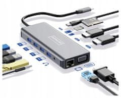 ZENWIRE Adapter Hub 12In1 Usb-C 2X Hdmi Vga Usb Jack Sd Lan