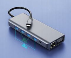 ZENWIRE Adapter Hub 12In1 Usb-C 2X Hdmi Vga Usb Jack Sd Lan