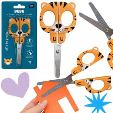 sarcia.eu Otroške škarice z ročajem v obliki tigra, šolske VARNE 13 cm BEBE Friends Boys 3+