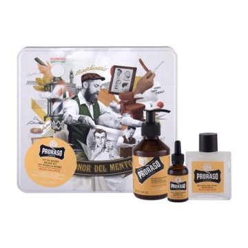 Proraso Wood & Spice Beard Wash Set šampon za brado 200 ml + balzam za brado 100 ml + olje za brado 30 ml + škatlica za moške