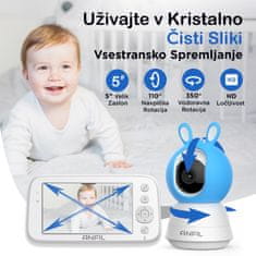 ANFIL ANFIL Otroški Video Monitor s Kamero – 5" Zaslon, Nočni Vid, Dvosmerni Zvok, Senzor Temperature, VOX Način, Kamera za Nadzor Dojenčka brez WiFi, Brezžična Notranja Kamera, Baby Monitor