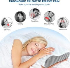 Netscroll Ergonomski anatomski vzglavnik iz spominske pene, 20% več pene, 50*30cm, snemljiva hipoalergena pralna prevleka, odlična podpora vratu, ramen in hrbta, hranljiv in globok spanec, MemoryPillow