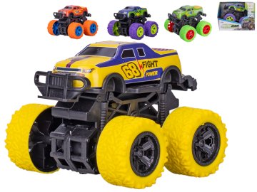 Avto monster truck 10 cm kovinski na vztrajniku - mešanica barv (zelena, rdeča, oranžna, rumena)