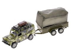 Mikro Trading Otroški globus Traffic Land Rover Defender Military 14,5 cm kovinski vzvratni mehanizem s prikolico