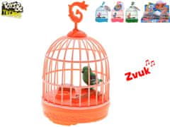 Toys&Trends ptica pevka s svetlobo in zvokom v kletki 12 cm na baterije - mešanica barv (roza, modra, zelena, oranžna kletka)