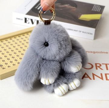 Camerazar Velikanski krzneni obesek s pompom KING Rabbit, siva, 18-19 cm
