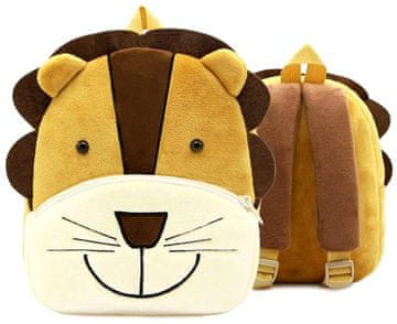 Camerazar Otroški plišasti nahrbtnik z motivom leva, poliester, 26x24x10 cm